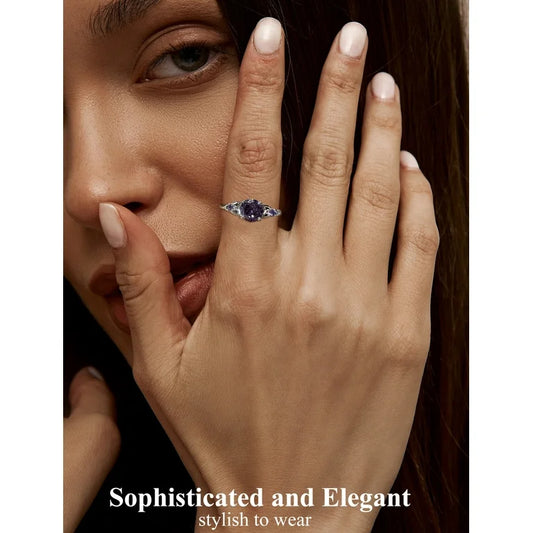 Elegant Purple Amethyst Sterling Silver Ring (925)